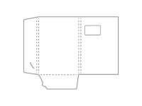 Papirmappe med to indstikslapper, fyldehjde og vindue.
