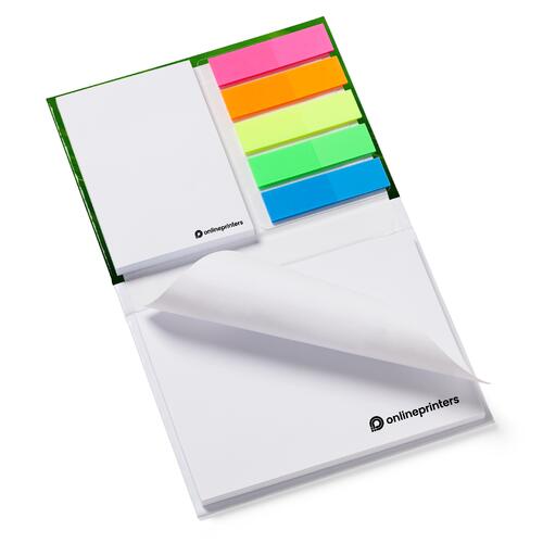 S�t med sticky notes, notesblok og farverige sticky strips.