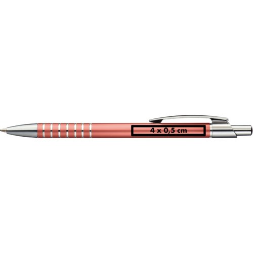 Pink metal kuglepen med klips og trykmekanisme.
