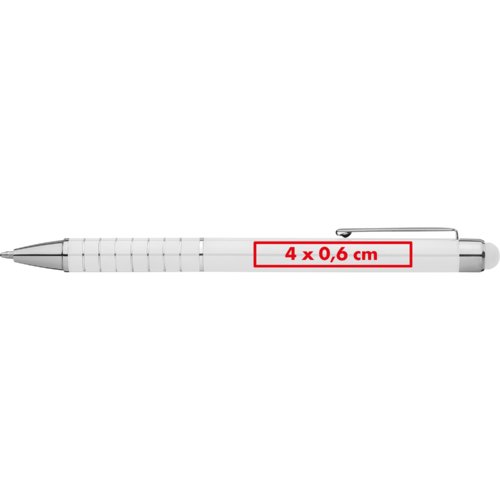 Hvid kuglepen med touch-pen og clip.