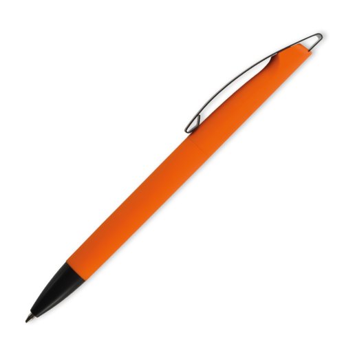 Orangefarvet plastik kuglepen med klips.