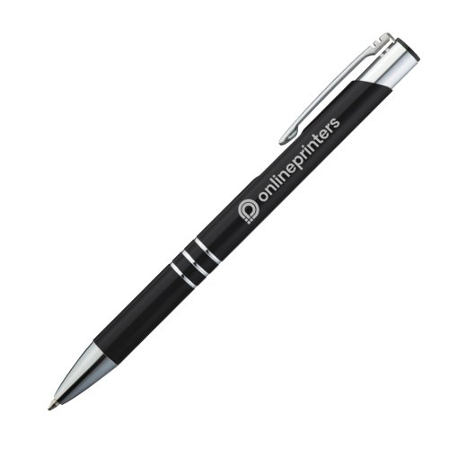 Sort metalskrivest med kuglepen og etui.
