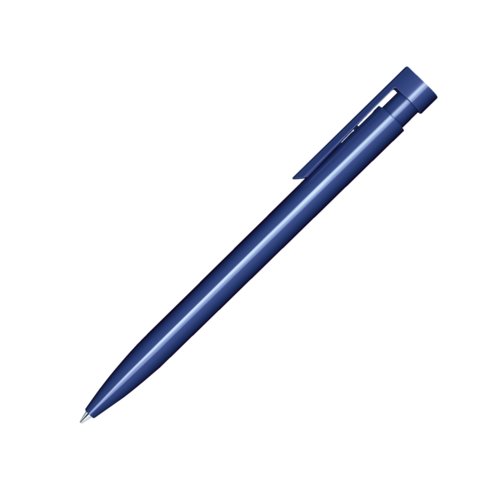 M�rkebl� plastik kuglepen med poleret finish og clip.
