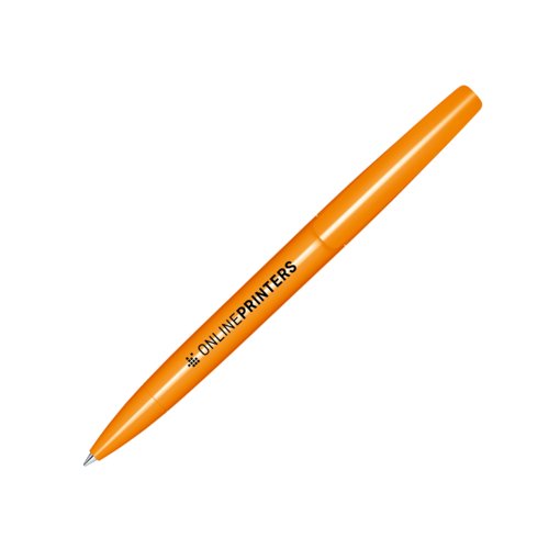 Orangefarvet kuglepen i plast med drejemekanisme.