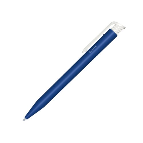 M�rkebl� bio kuglepen med klips og trykmekanisme.