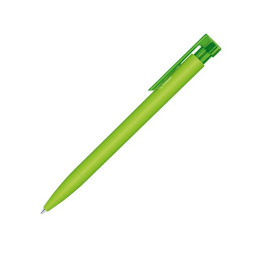 Grn bioplast kuglepen med klips og trykknap.