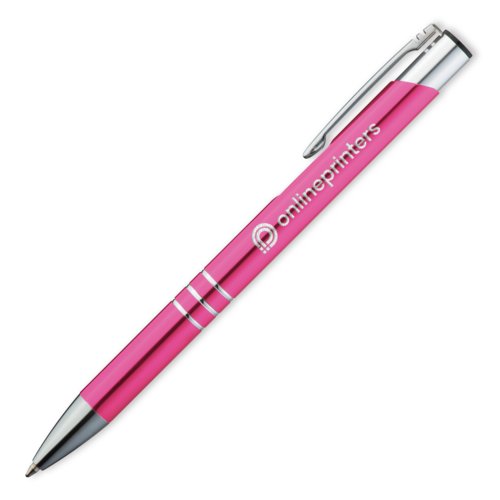 Pink metal-kuglepen med clip og trykmekanisme.