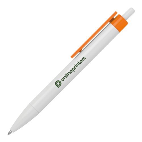 Orange plastik kuglepen med clip og trykmekanisme.