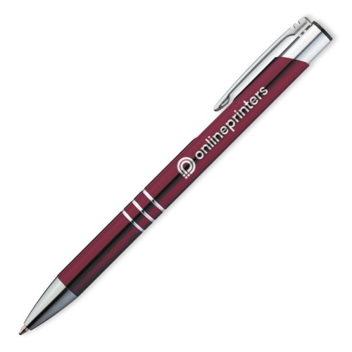 Burgundy metal kuglepen med klips og trykmekanisme.