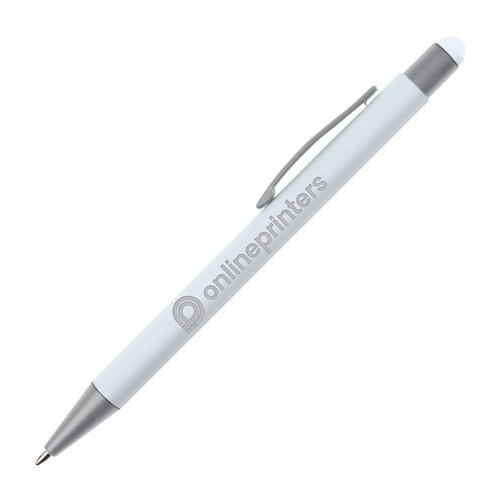 Hvid touch pen kuglepen med clip og stylus.