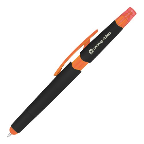 Orange pen med touchfunktion og clip.