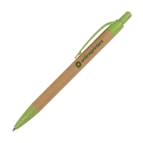 Papir-kuglepen med clip og trykmekanisme.