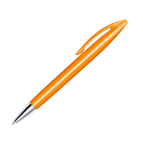 Orange twist kuglepen med metalelementer og klips.