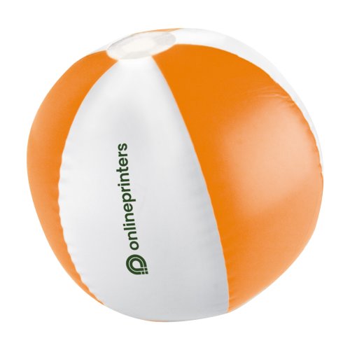 Orangefarvet strandbold i plastik, tofarvet.
