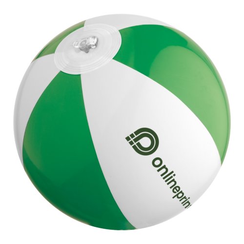 Grn og hvid plastikvandbold med oppusteligt design.