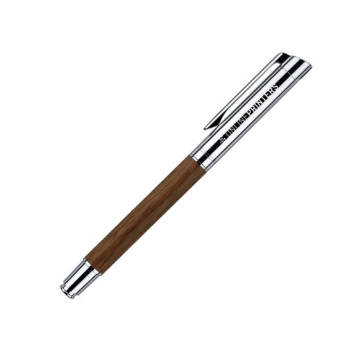 Brun tr�skaft fyldepen med h�tte og metalclips.
