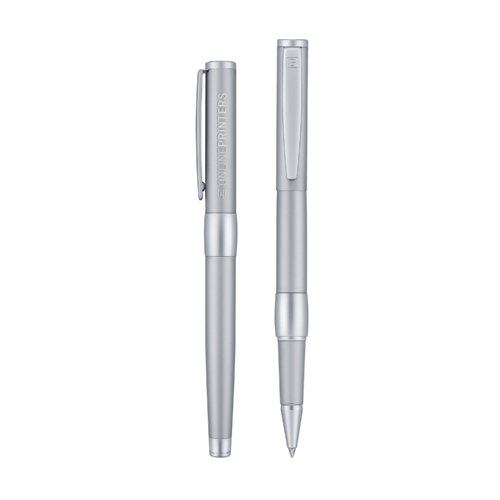 S�lvfarvet metalrullepen med h�tte og klips.