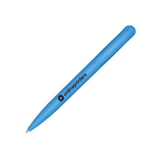 Bl plastikkuglepen med klip og trykmekanisme.