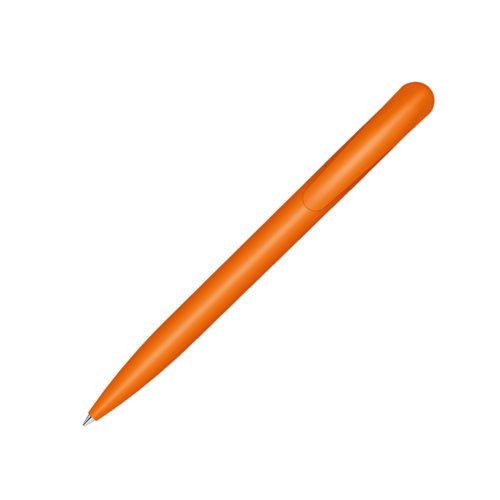 Orangefarvet kuglepen i plast med clip og trykmekanisme.