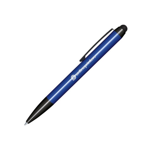 Mrkebl plastdrejekuglepen med touchpad-stylus og clip.