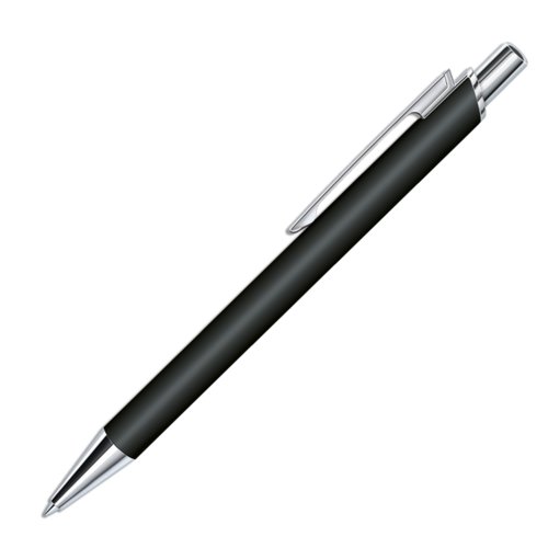 Sort kuglepen med trykmekanisme og soft-touch finish.