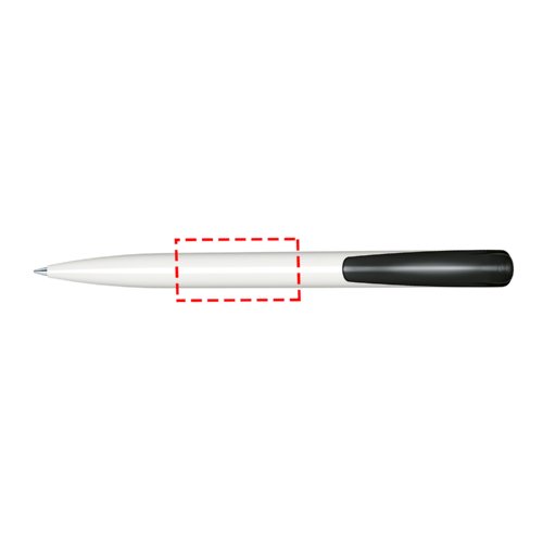 Hvid plastikkuglepen med trykmekanisme og poleret finish.