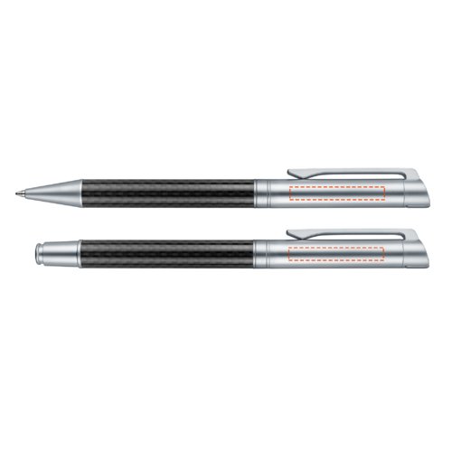Sort carbon pen st med kuglepen, fyldepen og etui.