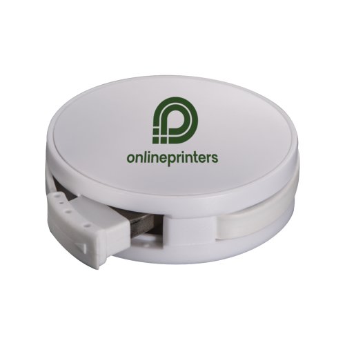 Hvid plast USB-hub med 4 porte og rulle mekanisme.