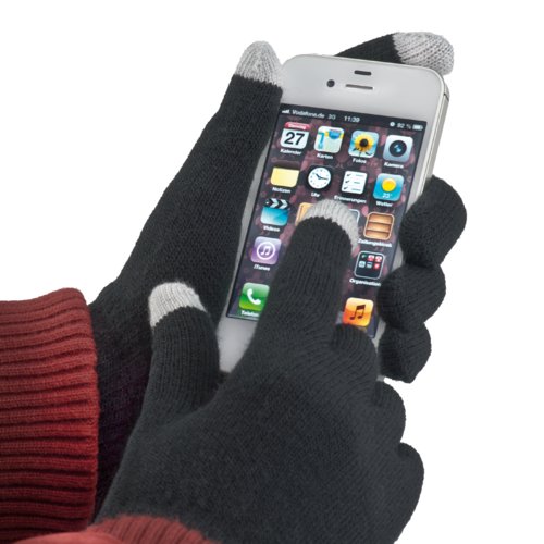 Sorte stofhandsker med to fingerspidser, der er kompatible med touchscreens.