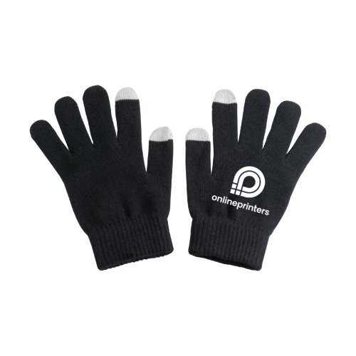 Sorte strikhandsker med touch-funktion p to fingerspidser.