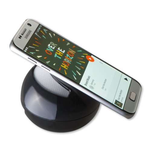Sort Bluetooth-hjtaler i en rund form.