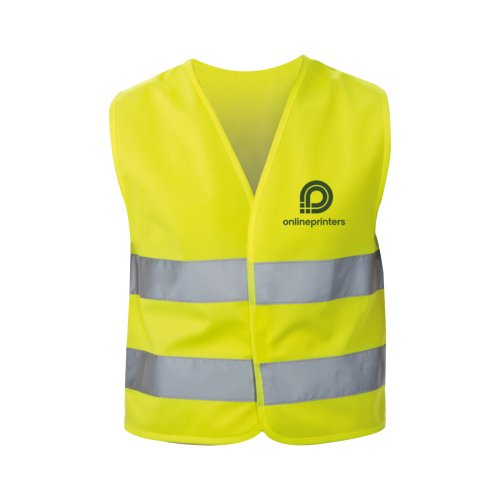 Gul brne sikkerhedsvest med refleksstriber.
