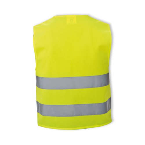 Gul brne sikkerhedsvest med refleksstriber.