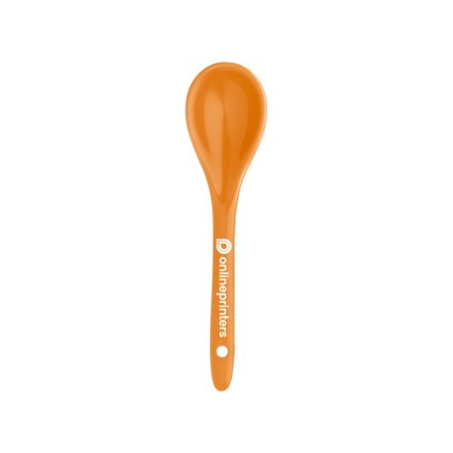Orange keramisk ske med hngehul.