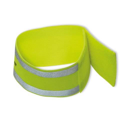 Gul, reflekterende armbind med velcro.