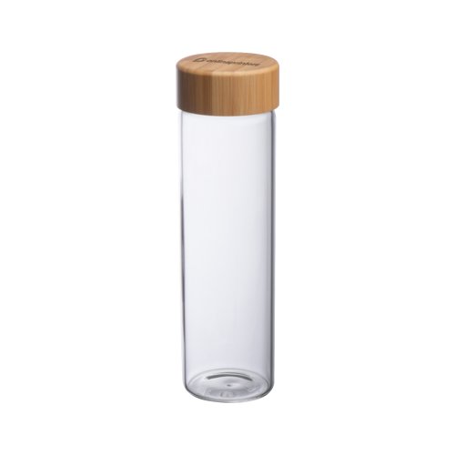Transparent glasflaske med bambuslg.