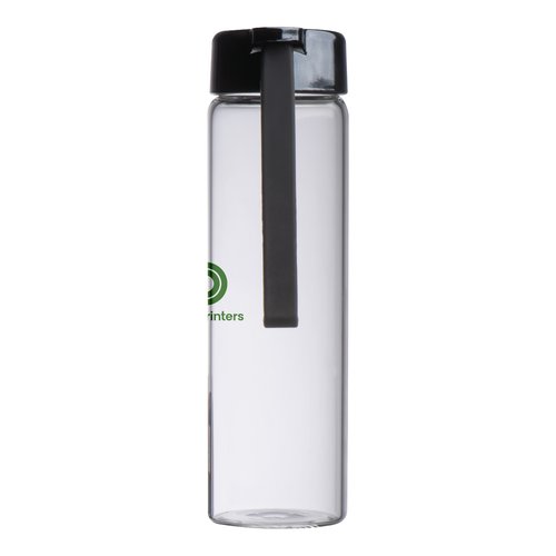 Transparent glasflaske med PP-lg og brerem.