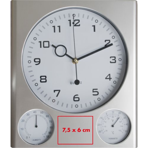 Slvfarvet plastik vgur med termometer og hygrometer.