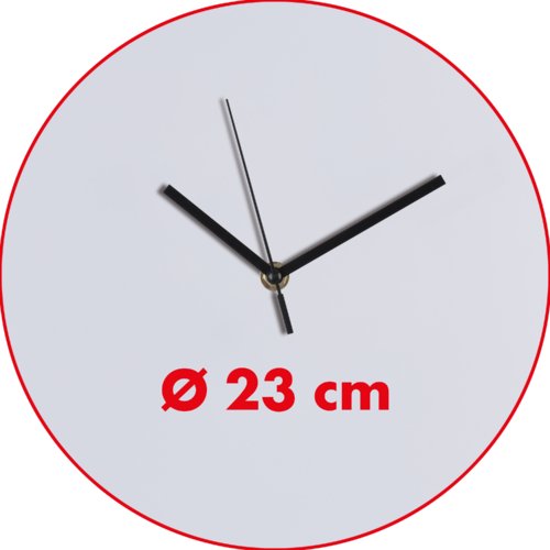 Hvidt vægur med time-, minut- og sekundvisere.