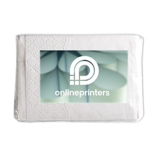 Hvide, trelags papirlommetrklder i pakke.