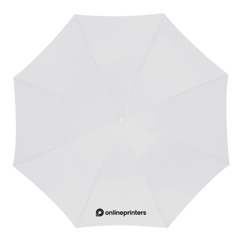 Hvid automatisk stokparaply med stor diameter.