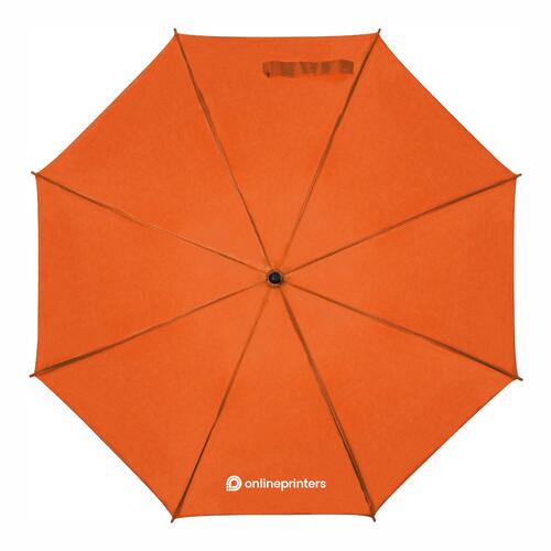 Orange tr� paraply med automatisk �bning.