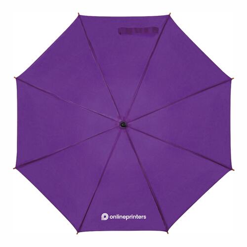 Violet tr� paraply med automatisk funktion.