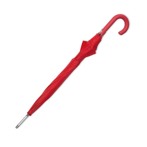 Rd automatisk paraply med buet hndtag.