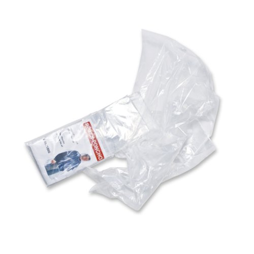 Gennemsigtig plastikponcho.