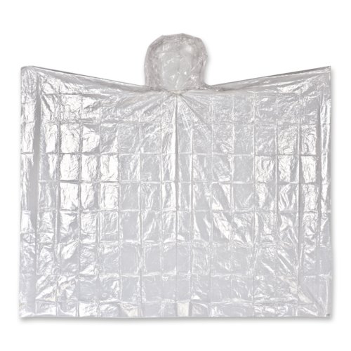 Gennemsigtig plastikponcho med htte.