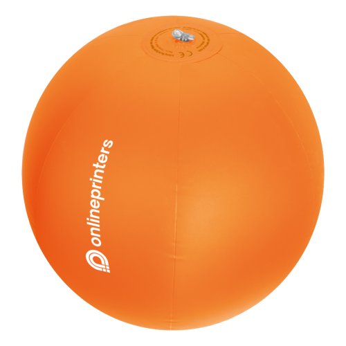 Orange oppustelig strandbold af plastik.