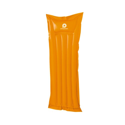 Orangefarvet luftmadras i plast med aflangt design.