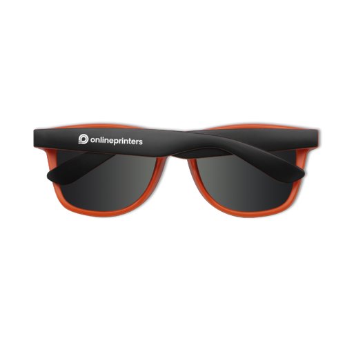 Orange solbriller med mrke glas.
