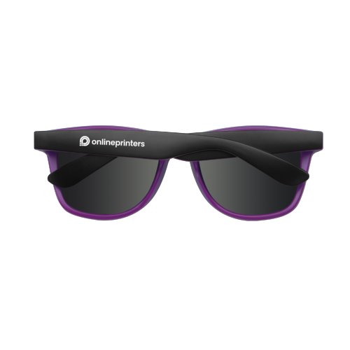 Violette plastiksolbriller med mrke glas.